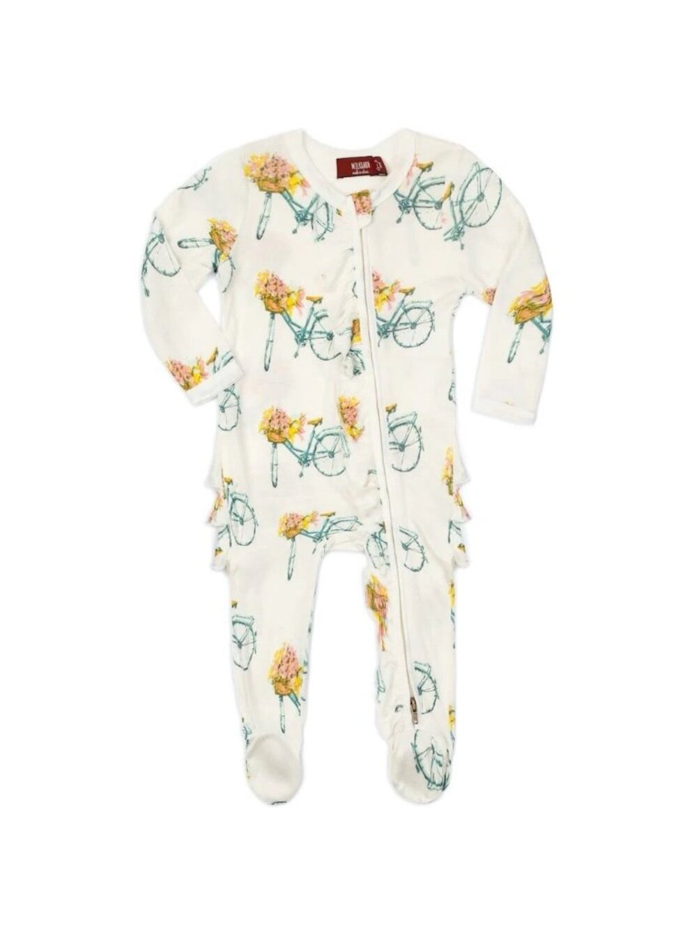 Milk Barn Baby Bamboo Organic Sleeper Floral Bicycle Ruffled Zippered 0-3 Months